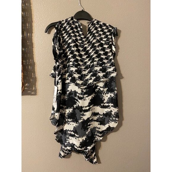 Anthropologie 2BRych Too Black Ivory 2 XS extra small Silk Houndstooth NWT - Picture 5 of 5